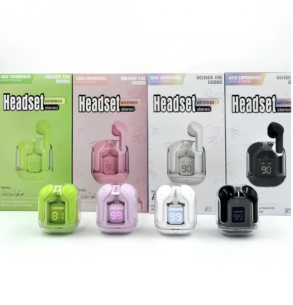 Air31 earbuds With SILICON POUCH wireless crystal Transparent and Bluetooth Air 31Type C