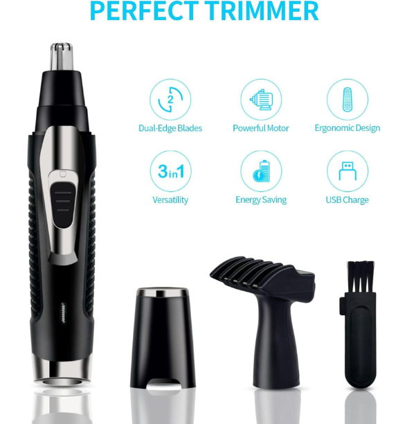 Ear Nose Hair Trimmer for Men Women USB Rechargeable Electric Facial Hair Trimmer with Dual-Edge Stainless Steel Blades