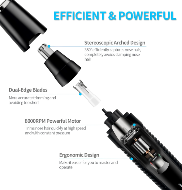 Ear Nose Hair Trimmer for Men Women USB Rechargeable Electric Facial Hair Trimmer with Dual-Edge Stainless Steel Blades