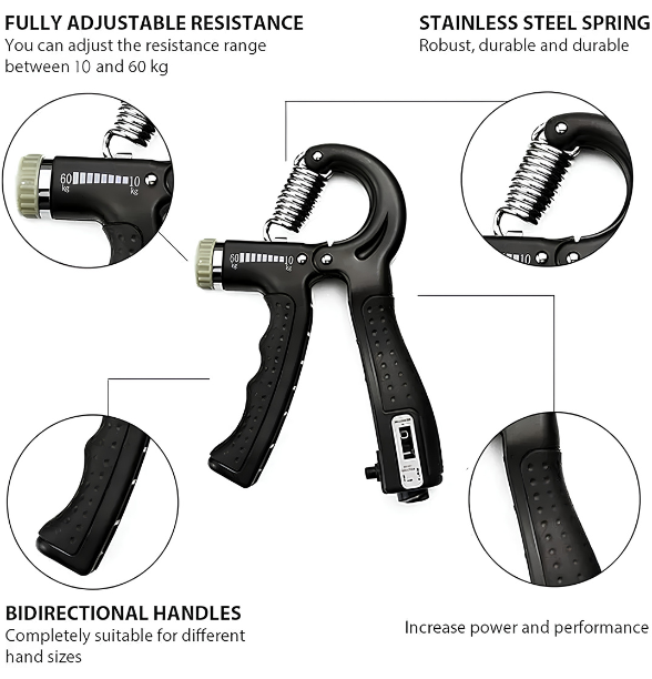 Adjustable Hand Grip Power Exerciser Forearm Wrist Strengthener Gripper With Counter