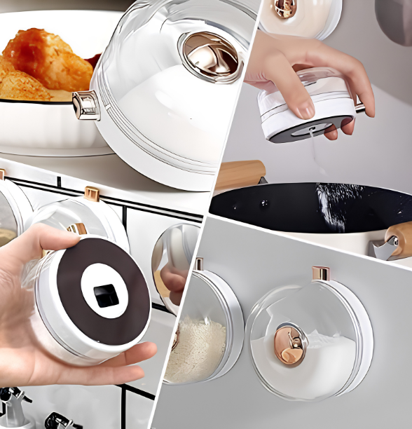 Magnetic Spice Container with Dispensing Button Wall Mount Salt & Seasoning Storage Box